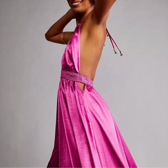 Free People Look into the sun gown in Azalea size small Elegant Pink Satin Gown - Picture 3 of 12